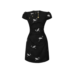 黑色新中式国风改良旗袍连衣裙女夏季修身收腰复古旗袍长裙高级感