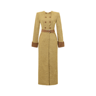 法式知性美拉德风连衣裙女装秋冬修身收腰长裙气质腰带裙子设计感