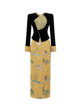 新中式小众设计感国风连衣裙女秋冬高级感改良旗袍假两件拼接长裙