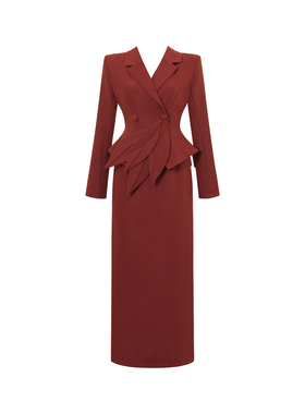 小香风名媛气质连衣裙女装冬季红色高级感设计感收腰显瘦拼接裙子