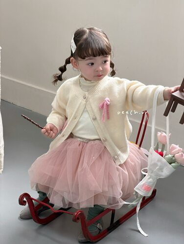 小树家 peach毛桃2026秋款婴童蝴蝶结针织开衫外套纱裙蛋糕裙套装