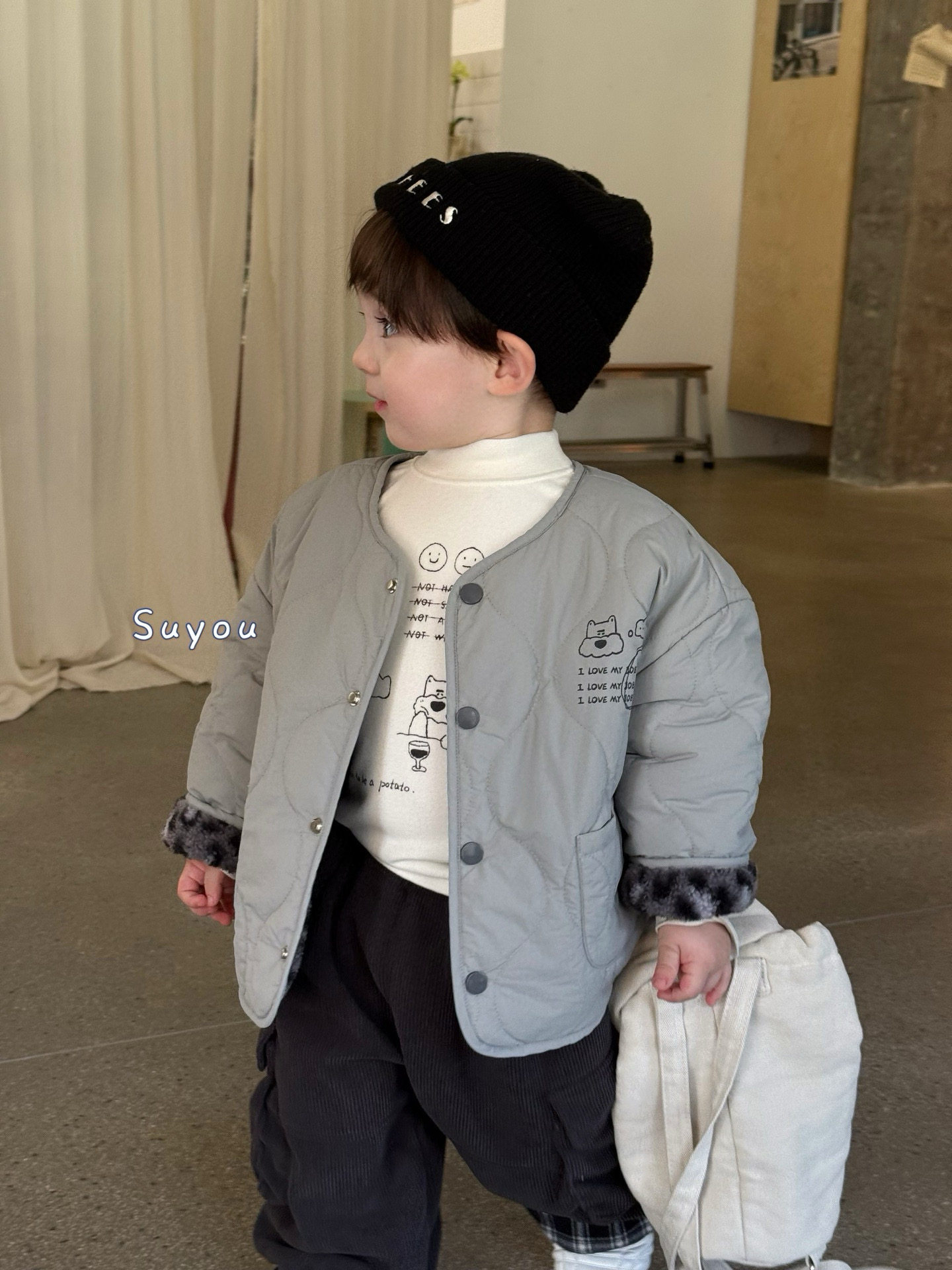 小树家2025秋冬新款男宝韩版豹纹两面穿棉服外套打底衫加绒裤子