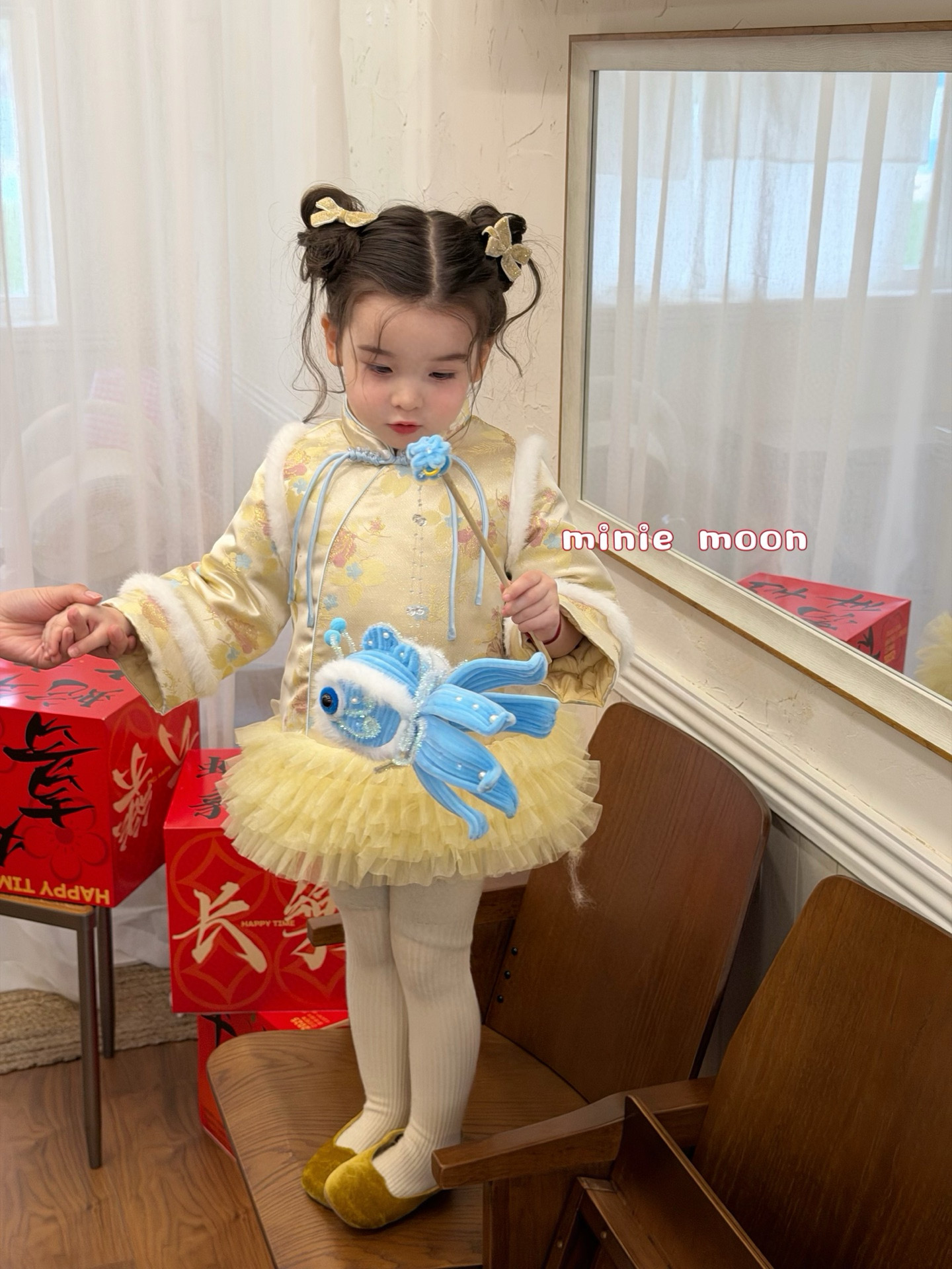 小树家2025秋冬新款女宝新改良新中式时尚连衣裙加绒拜年服旗袍裙