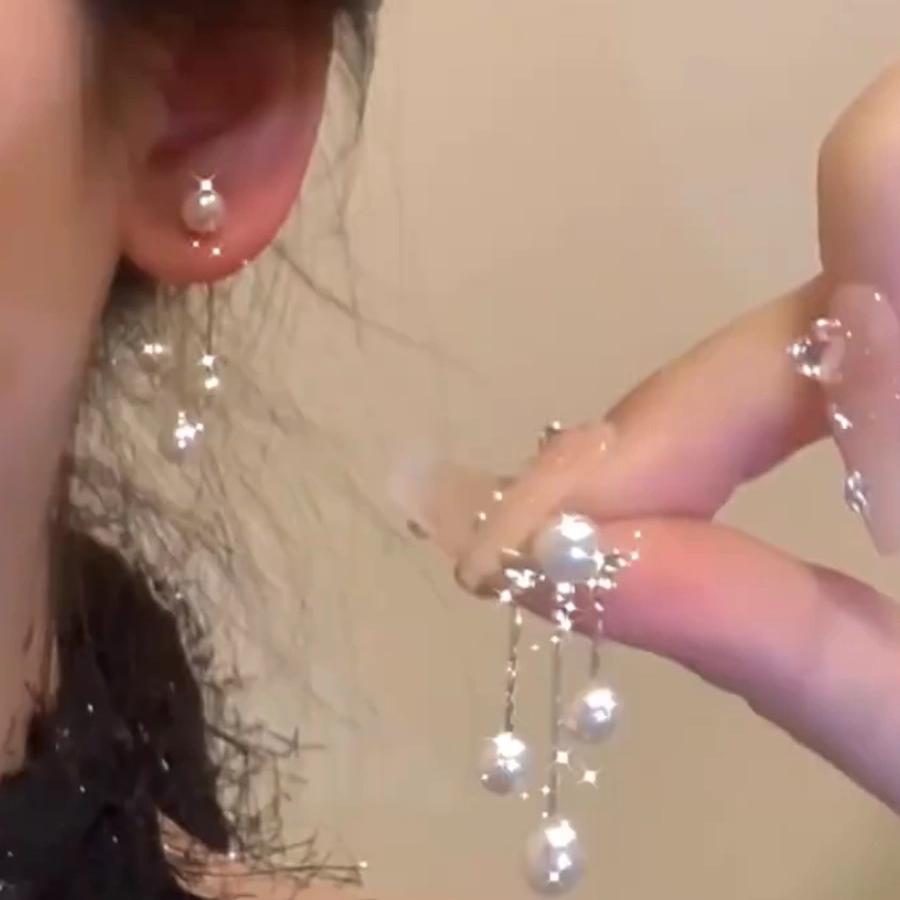 流苏珍珠耳环S925/999纯银女耳钉