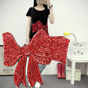 包邮大号蝴蝶结亮片刺绣补丁布贴衣服贴服装辅料装饰贴布