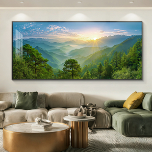 旭日东升客厅装饰画西墙可挂画沙发背景墙挂画高端风景纯手绘油画