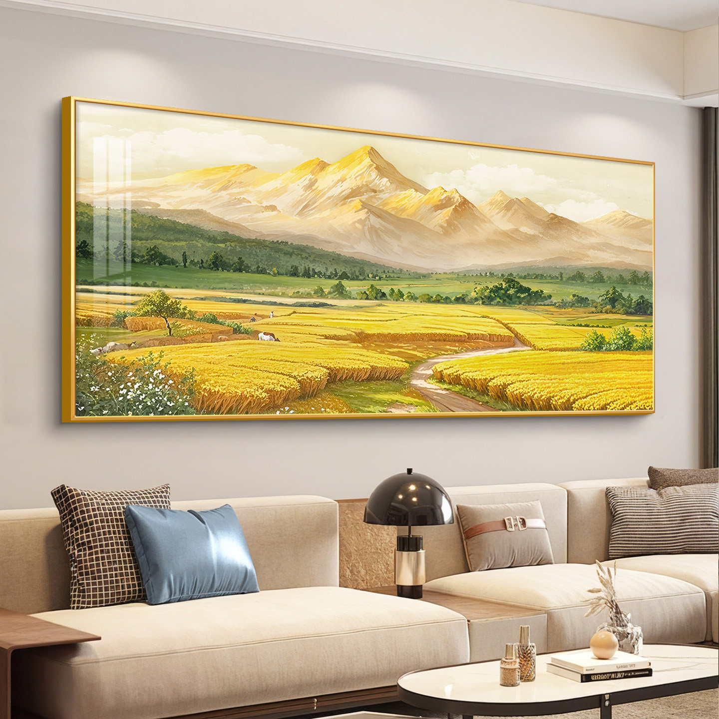 丰收客厅装饰画轻奢高级感山水画沙发背景墙挂画2025新款聚财壁画,家居饰品,现代装饰画,淘宝优惠券,粉丝福利购,淘宝优惠卷