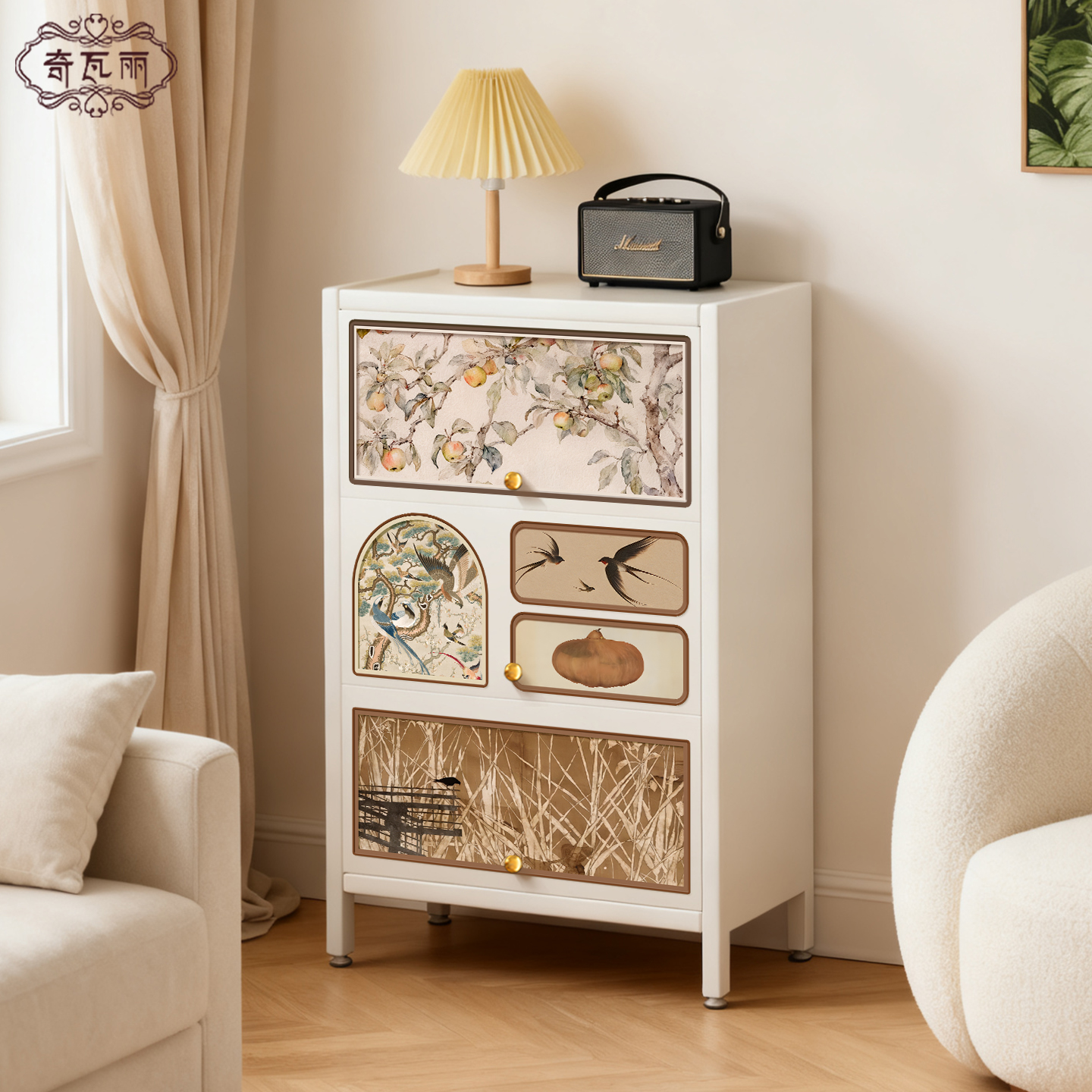 中古风斗柜客厅靠墙沙发边柜卧室置物柜铁皮收纳储物小柜子餐边柜