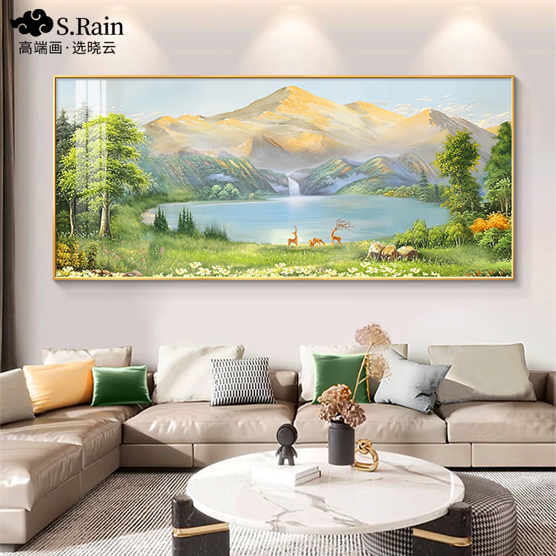 客厅装饰画靠山图手绘油沙