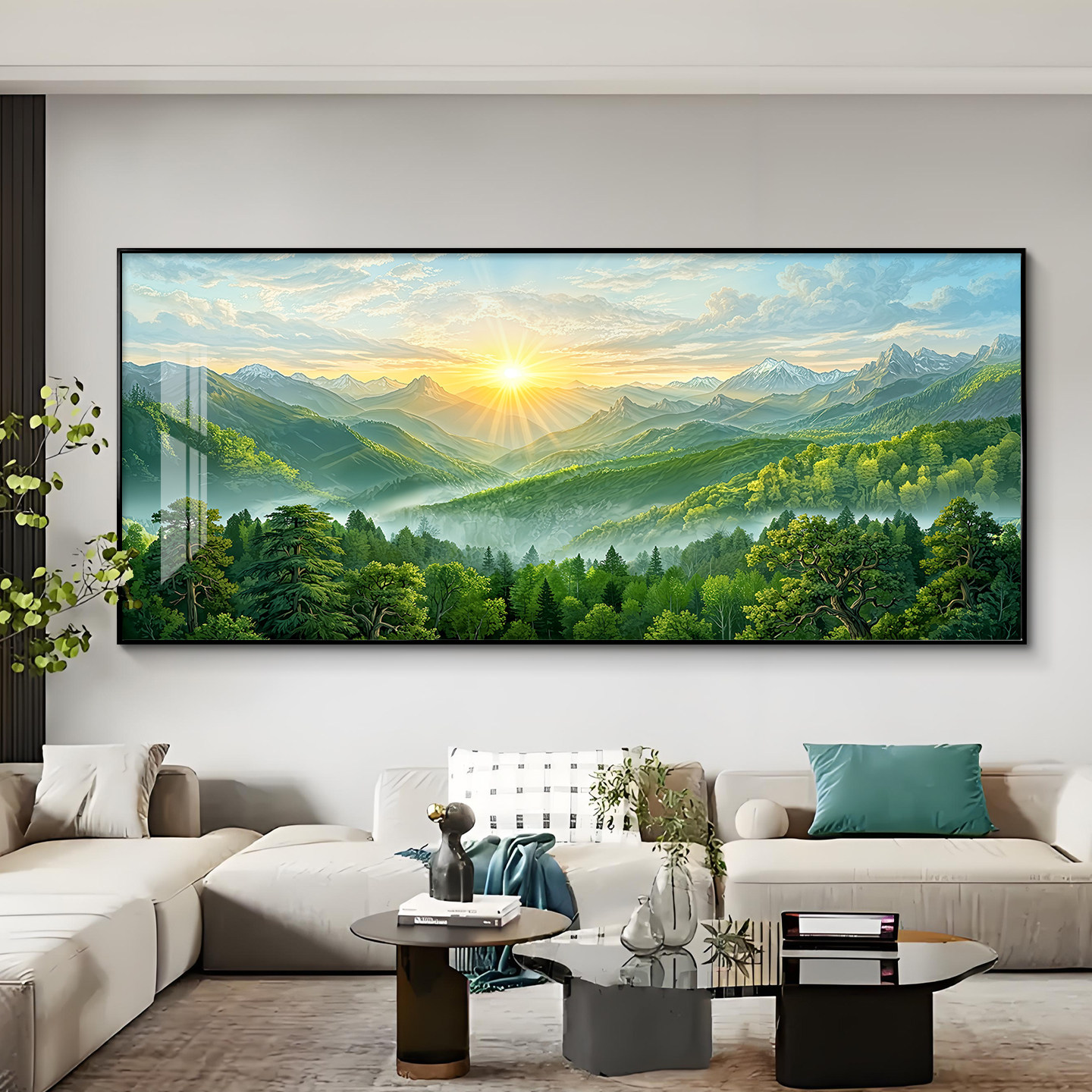 旭日东升东墙挂画客厅沙发背景墙装饰画2026新款山水画风景油画