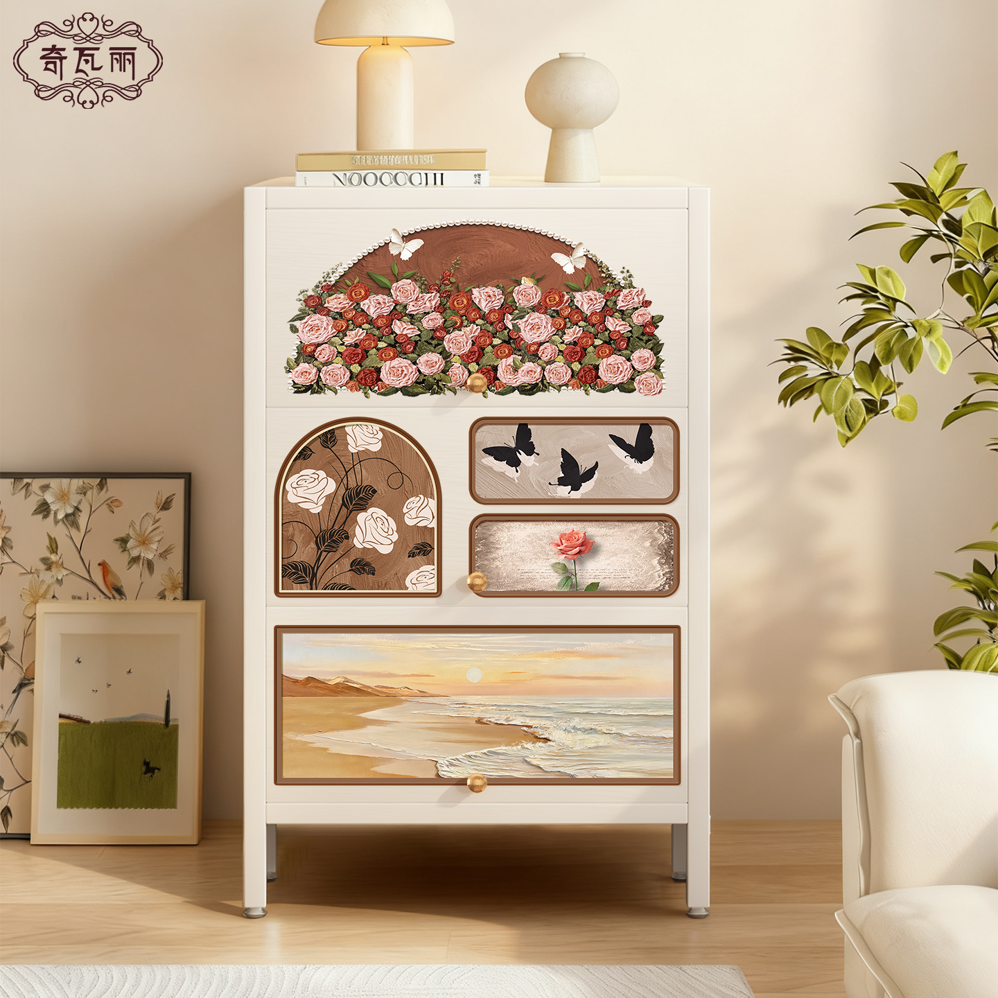 中古风斗柜客厅靠墙沙发边柜卧室置物柜铁皮收纳储物小柜子餐边柜