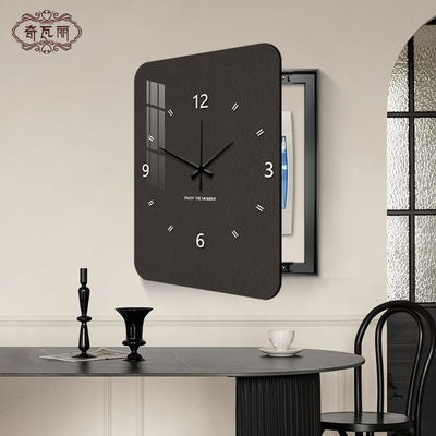 竖款电表箱装饰画现代简约带钟表轻奢高级感配电箱遮挡电表盒挂画