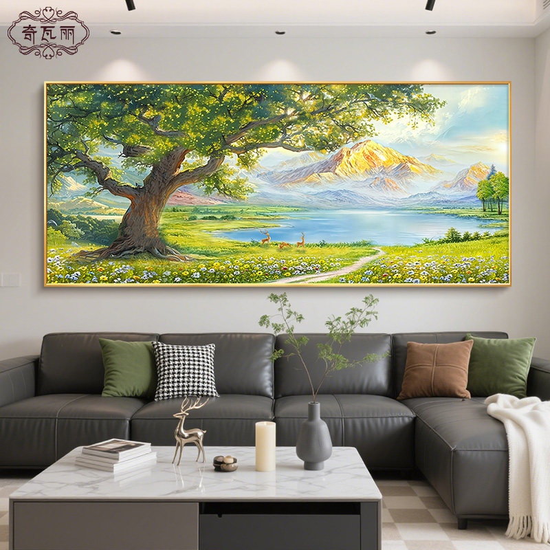 聚宝盆客厅装饰画轻奢高级感沙发背景墙挂画山水风景壁画2025新款