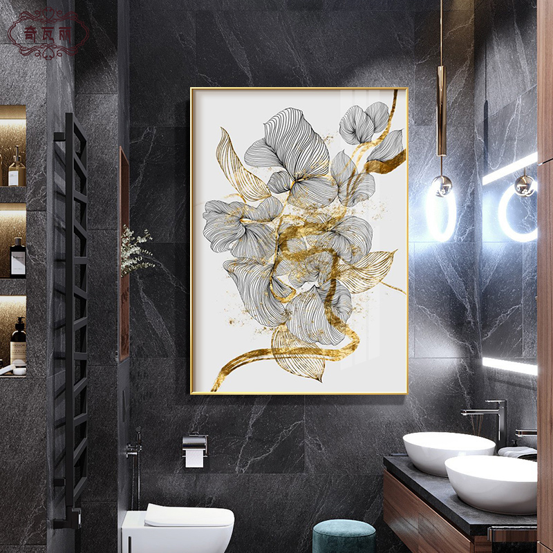 卫生间金箔装饰画洗手间挂画防水厕所壁画创意酒店浴室玄关晶瓷画