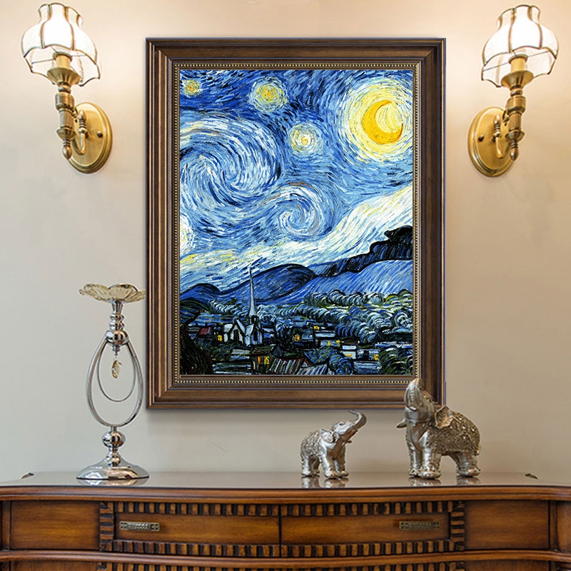 梵高星空电表箱装饰画竖款免打孔配电箱遮挡挂画高级感美式油画欧图片