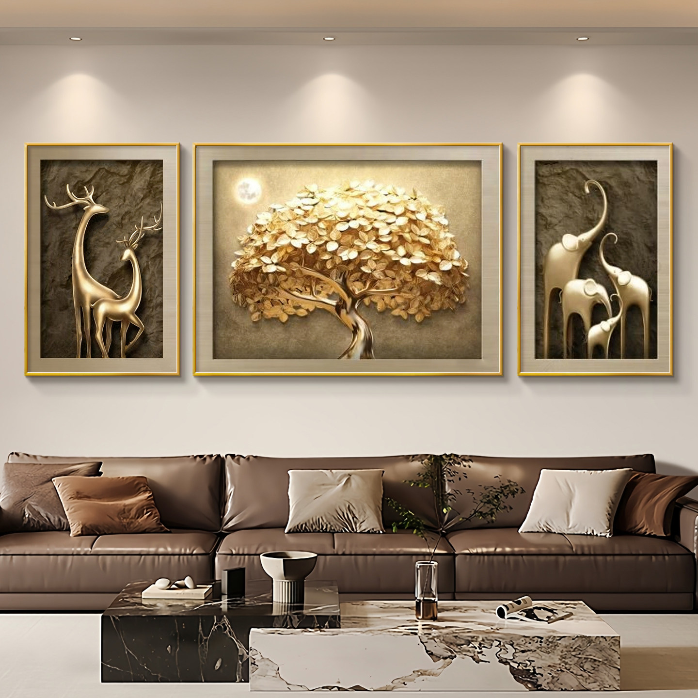 现代轻奢客厅装饰画发财树沙发背景墙挂画高档大气高级感三联壁画,家居饰品,现代装饰画,淘宝优惠券,粉丝福利购,淘宝优惠卷