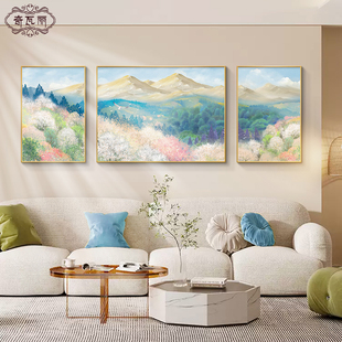 饰画轻奢高级感山水画风景沙发背景墙挂画手绘油画 日照金山客厅装