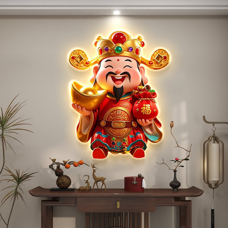 财神爷挂画 画入户玄关装饰画 画五福临门客厅挂画 画高级感立体L