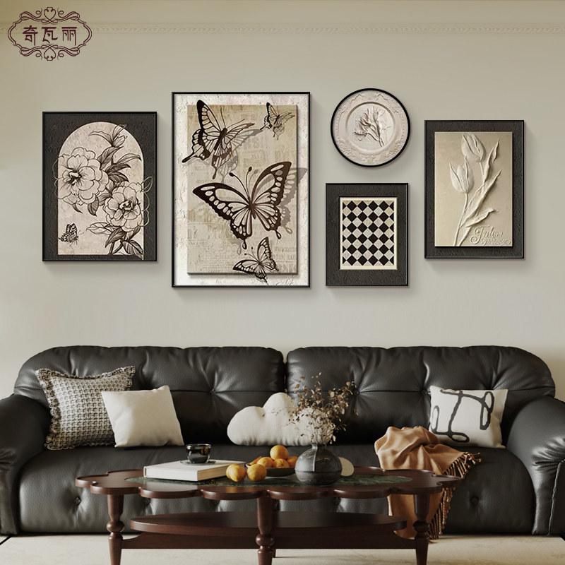 法式客厅装饰画中古风沙发背景墙挂画美式复古艺术组合壁画高级感,家居饰品,现代装饰画,淘宝优惠券,粉丝福利购,淘宝优惠卷