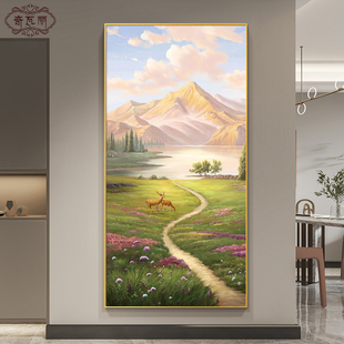 饰画轻奢高级感手绘油画走廊过道挂画山水壁画 日照金山入户玄关装