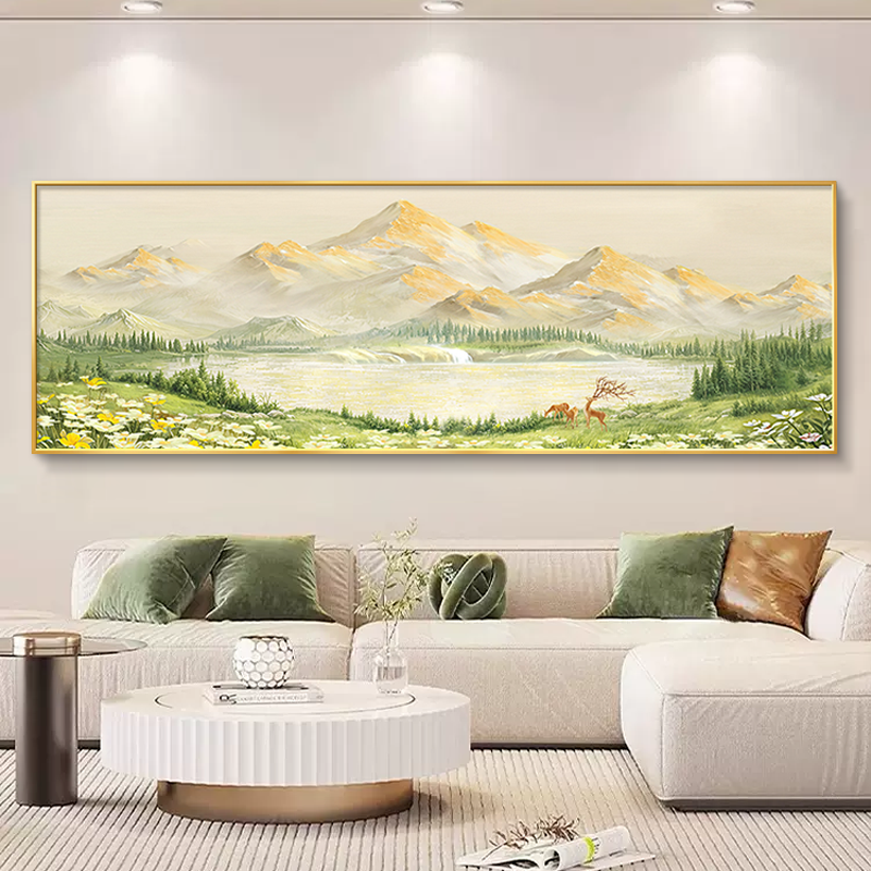 金山聚宝盆客厅大白墙装饰画轻奢高级感沙发背景墙挂画山水画壁画,家居饰品,现代装饰画,淘宝优惠券,粉丝福利购,淘宝优惠卷