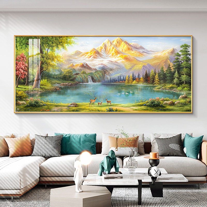 聚宝盆客厅西墙聚财挂画高级感山水沙发背景墙装饰画2026新款壁画,家居饰品,现代装饰画,淘宝优惠券,粉丝福利购,淘宝优惠卷