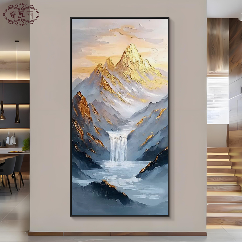 聚宝生财玄关画装饰画高档大气金山手绘油画大芬村聚宝盆走廊挂画图片