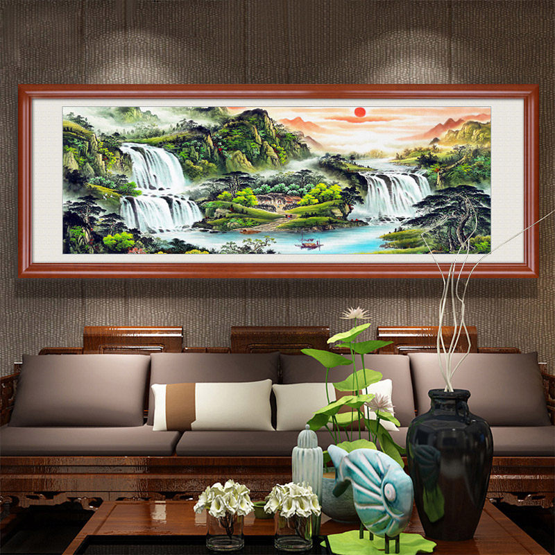聚宝盆山水画壁画风水客厅装饰画一整幅办公室字画沙发背景墙挂画