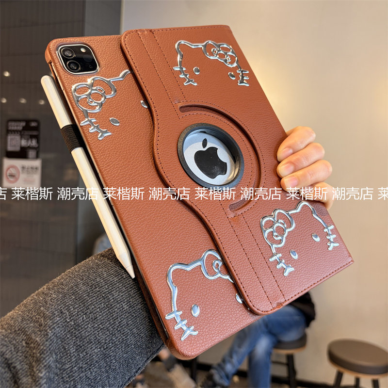 可爱浮雕360度旋转皮套苹果iPad11代a16保护套十代10.9寸10.2寸适用air456平板壳Pro11翻盖a1893第789代A2602