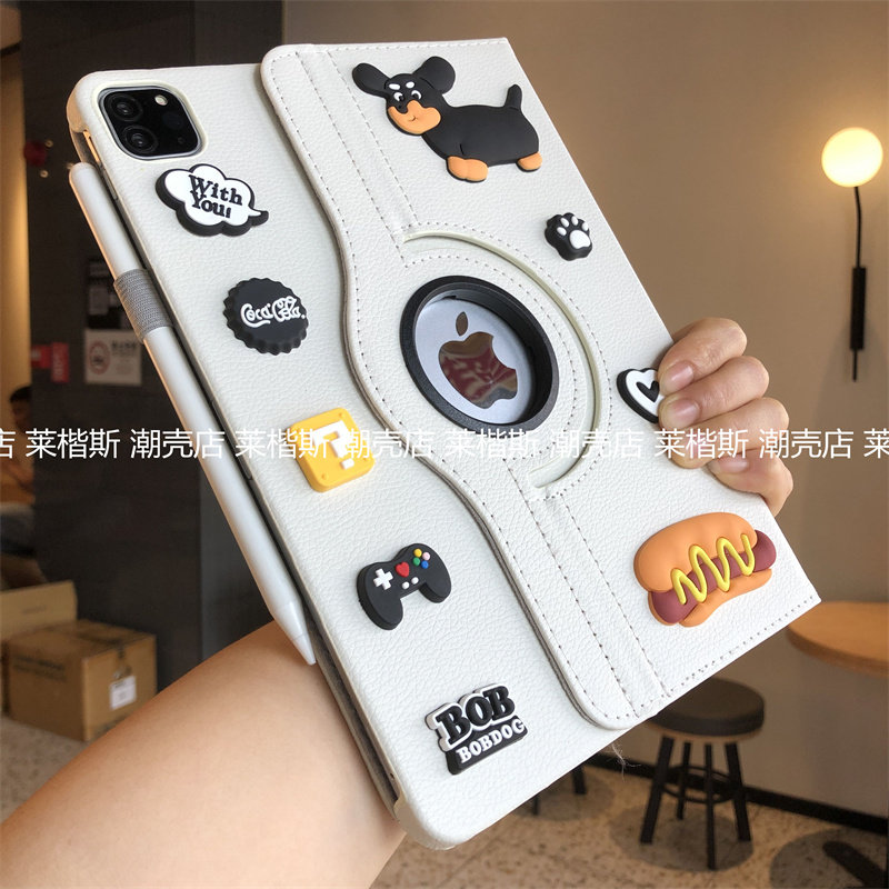 腊肠狗立体公仔360旋转皮套适用ipad11代2025款保护套10.2寸9.7苹果Air56平板壳Pro11卡通A2602防摔789代迷你