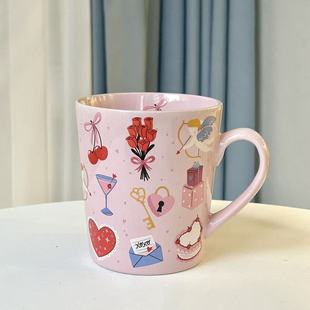 轻奢创意大容量陶瓷马克杯粉色少女爱心咖啡杯家用水杯情人节礼物