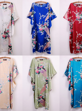 清货~孔雀宽松印花睡裙 外贸亚马逊ebay订单尾货大码家居服睡衣