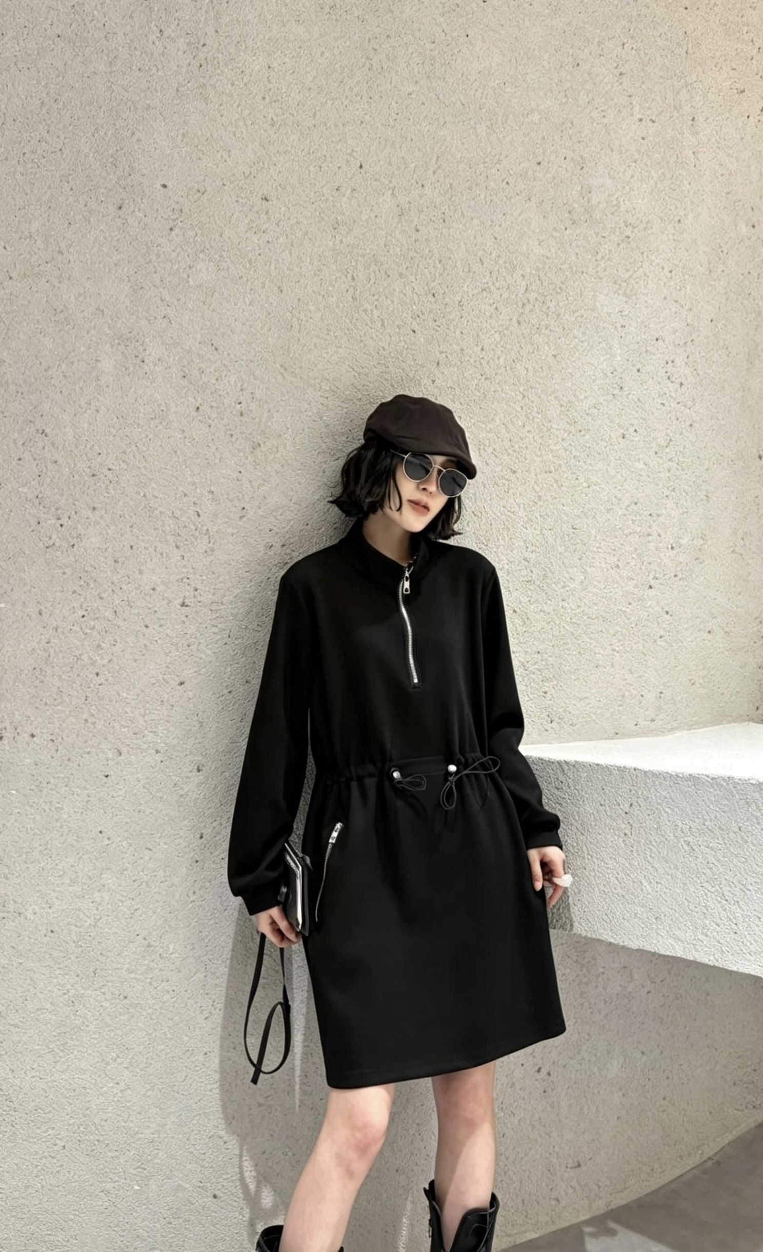 长袖黑色收腰显瘦卫衣裙女2026秋季韩版宽松显瘦百搭打底连衣裙女