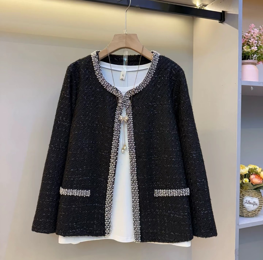 2025秋季新款小香风重工钉珠显瘦休闲宽松微胖MM大码女装时尚外套,女装/女士精品,毛呢外套,淘宝优惠券,粉丝福利购,淘宝优惠卷