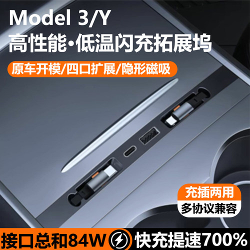 适用特斯拉拓展坞modelY3焕新版YL中控充电线快充USB扩展车载配件 - 封面