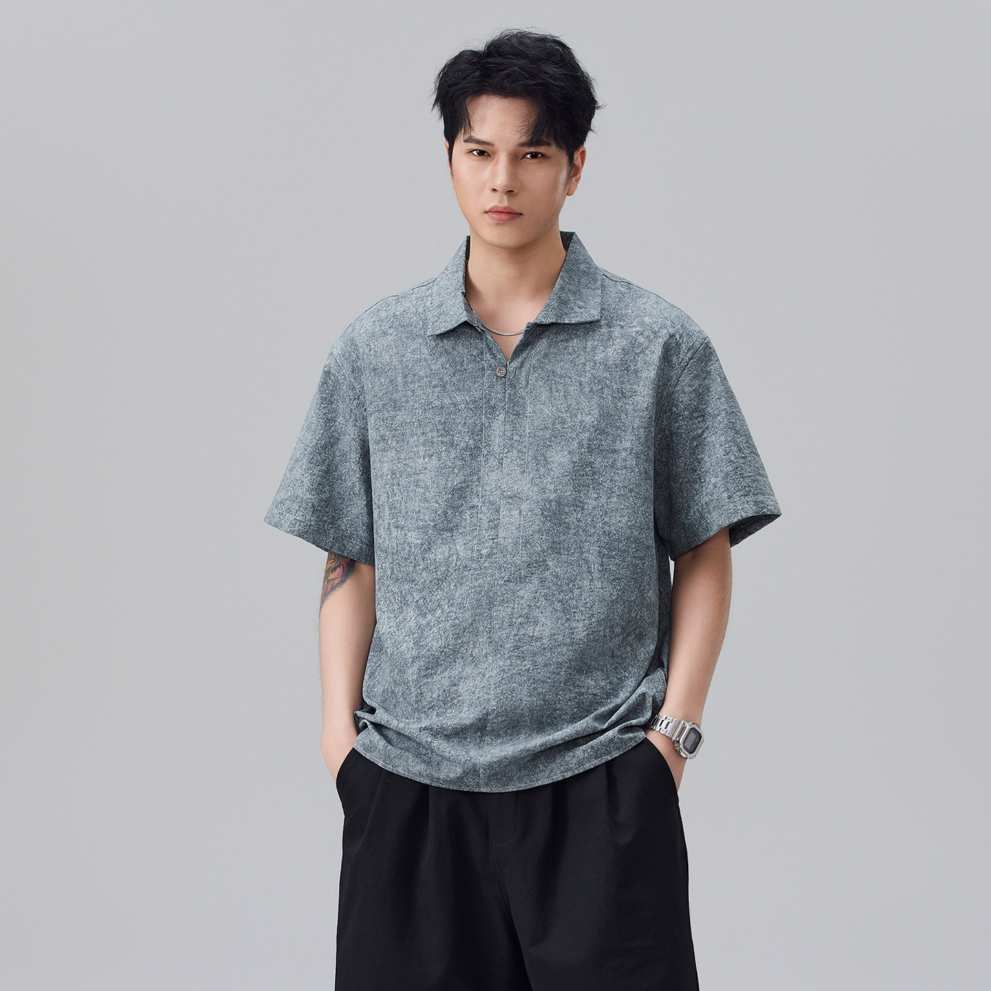 安洋海鸥领Polo衫男2026夏季新款老钱风休闲翻领短袖痞帅半袖上衣