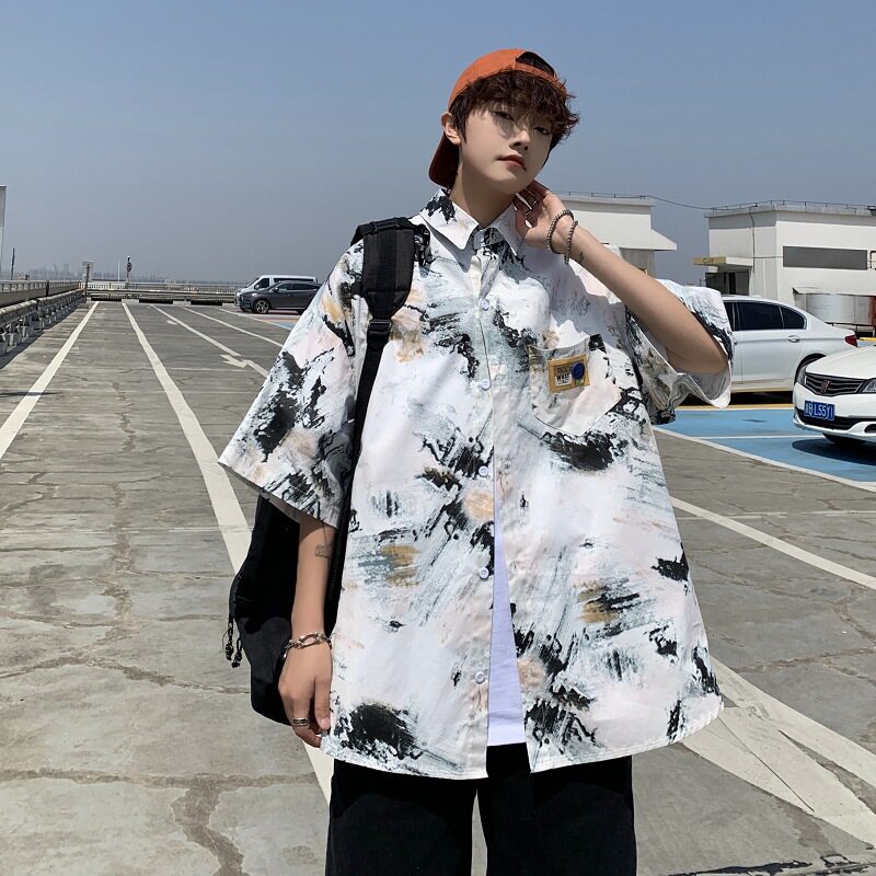 度假夏威夷风碎花满印短袖衬衫男女夏季海边穿搭宽松休闲沙滩衬衣