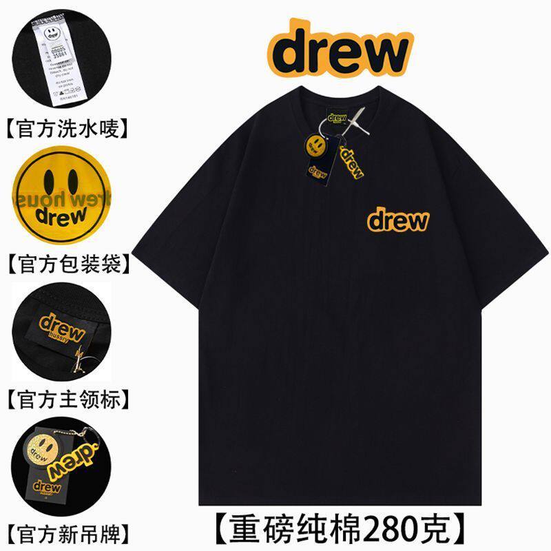 DREW笑脸雏菊短袖重磅t恤男纯棉美式高街FOG半袖衫女百搭情侣上衣