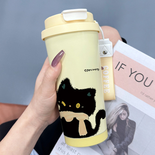 可爱猫咪保温杯女高颜值保冷咖啡杯水杯双饮杯便携杯子 2025新款