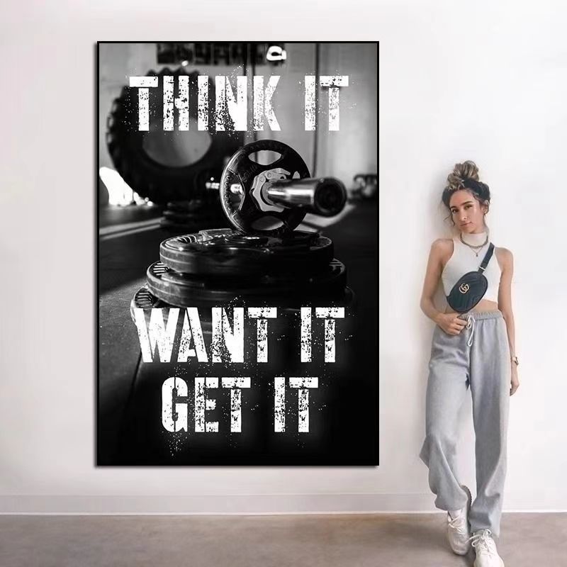 健身房挂画健美俱乐部瘦身减肥会所工业风装饰画励志运动海报壁画