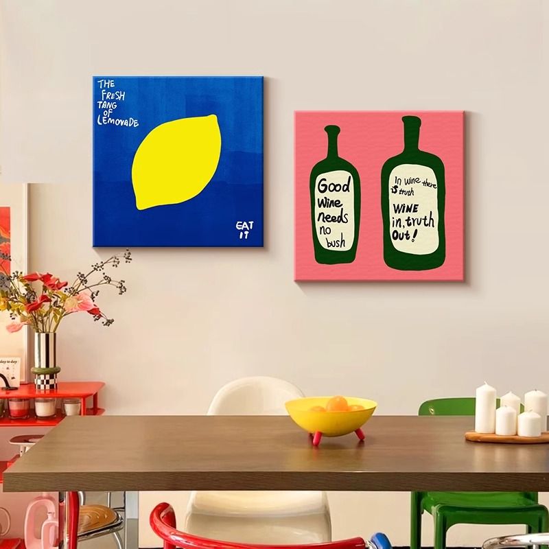 多巴胺餐厅装饰画卡通趣味水果客厅挂画ins风餐桌背景墙组合壁画图片