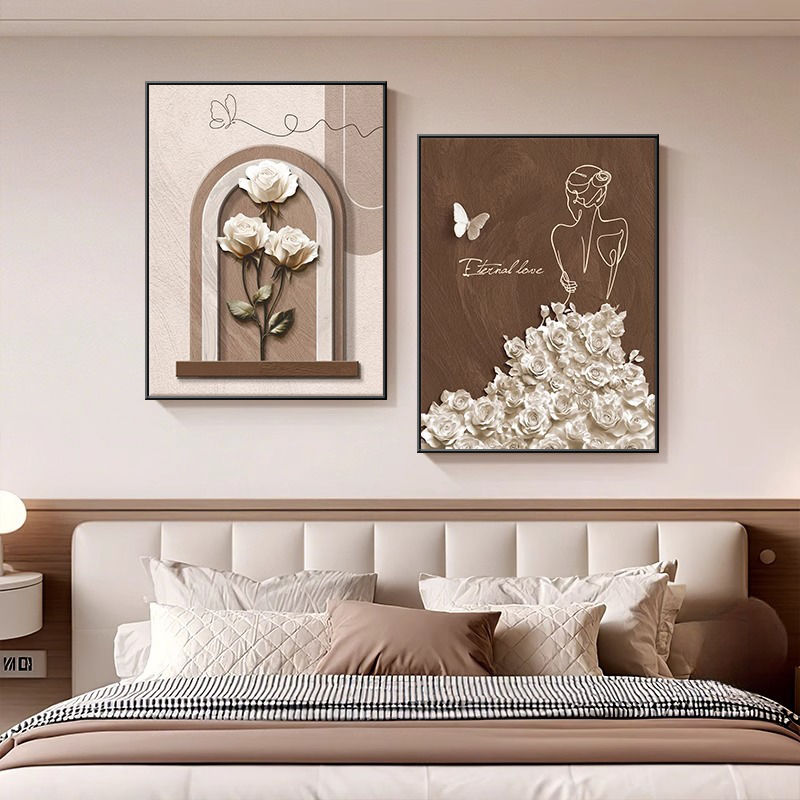 简约高级感主卧室床头装饰画新款抽象线条人物挂画立体感客厅壁画图片