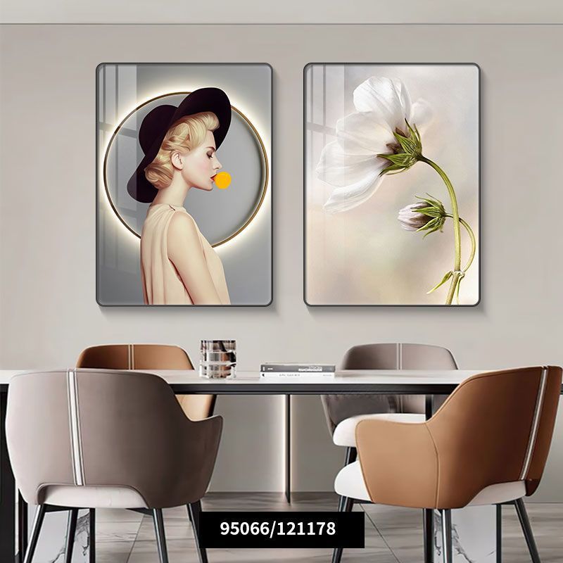 餐厅装饰画几何人物卧室画床头挂画抽象艺术轻奢风美容院两联壁画图片