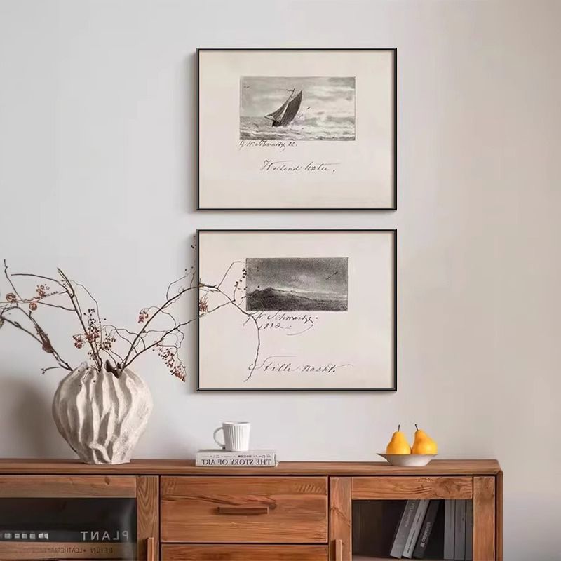 中古风黑白素描客厅挂画法式复古小尺寸组合装饰画卧室玄关斗柜图片