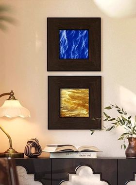 中古风流水生金艺术挂画高级感法式入户画玄关装饰画蓝色抽象壁画