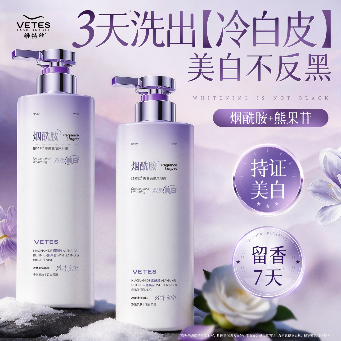 维特丝美白香氛沐浴露持久留香72小时烟酰胺控油保湿滋润官方正品
