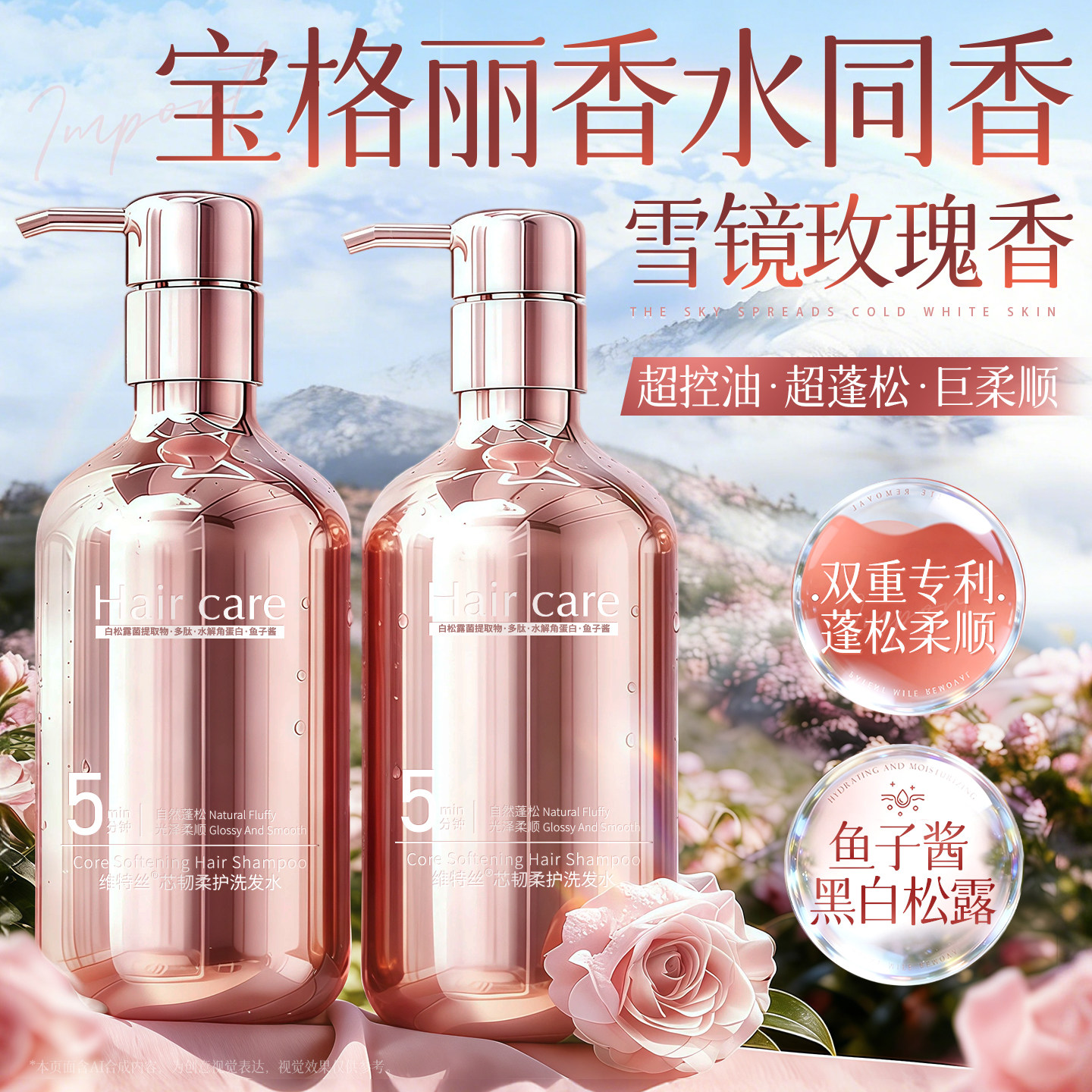 洗发水头膏露鱼子酱控油蓬松改善毛躁干枯柔顺滋养头发护女男套装