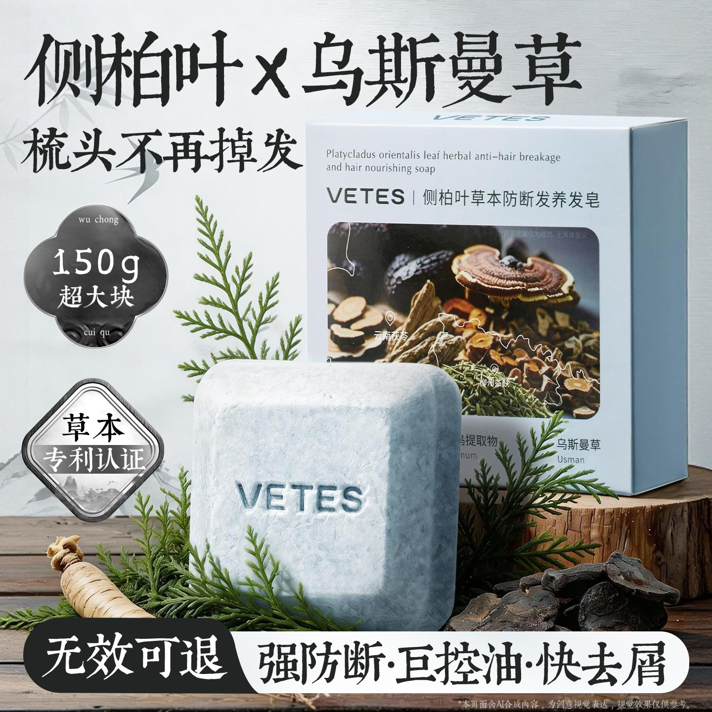 维特丝侧柏叶洗发皂新疆乌斯曼草何首乌控油固发防断发官方旗舰店