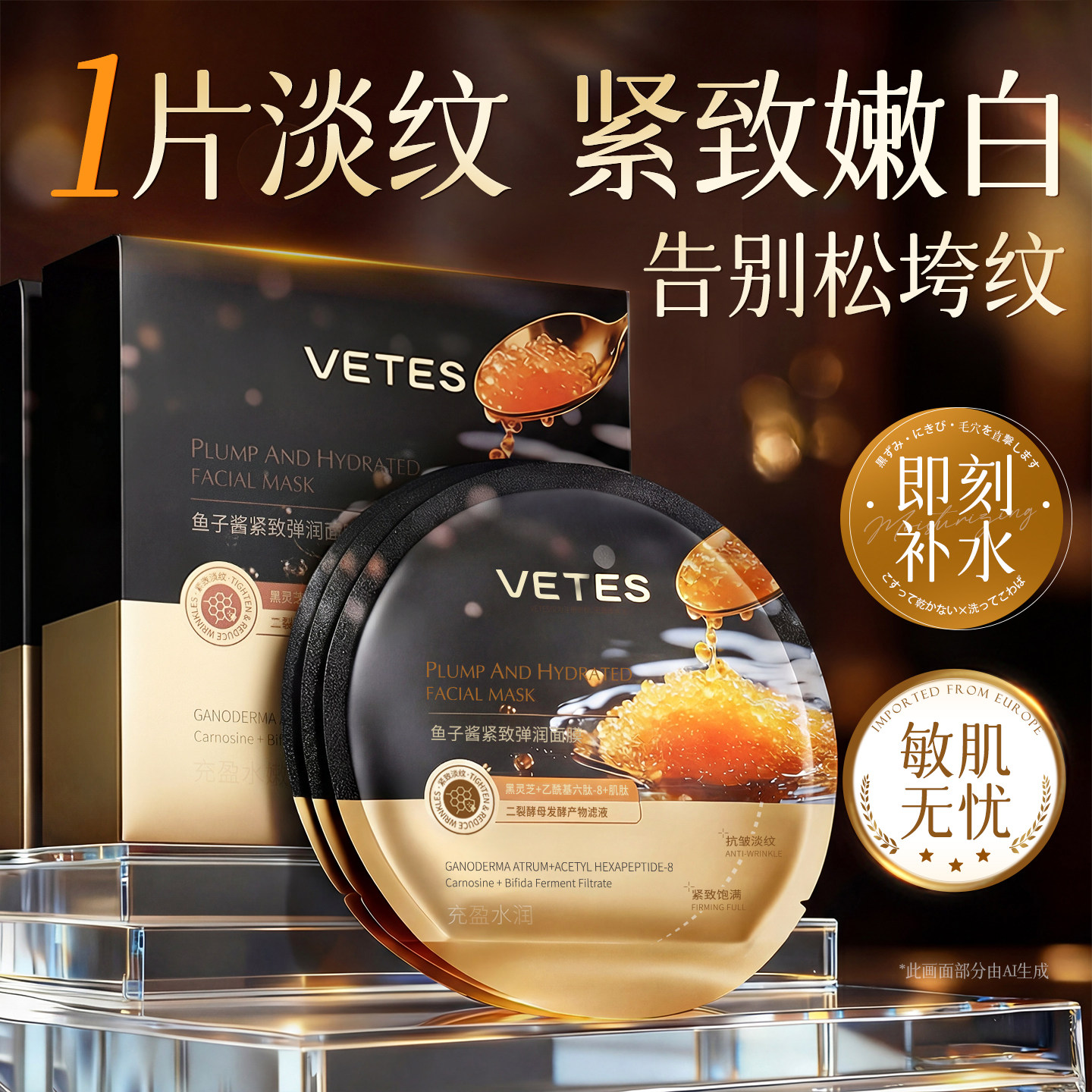 维特丝维特丝鱼子酱面膜补水抗皱紧致白去黄气暗沉美胶原官方正品
