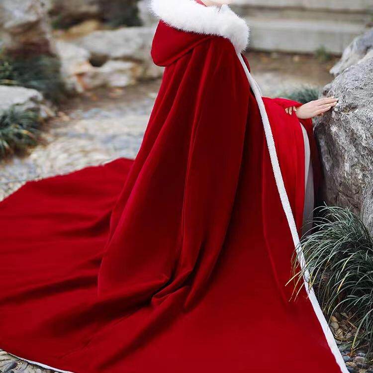 红色汉服斗篷女加绒加厚新娘结婚披风长款中国风仙气毛领披肩外搭,女装/女士精品,汉服半身裙,淘宝优惠券,粉丝福利购,淘宝优惠卷